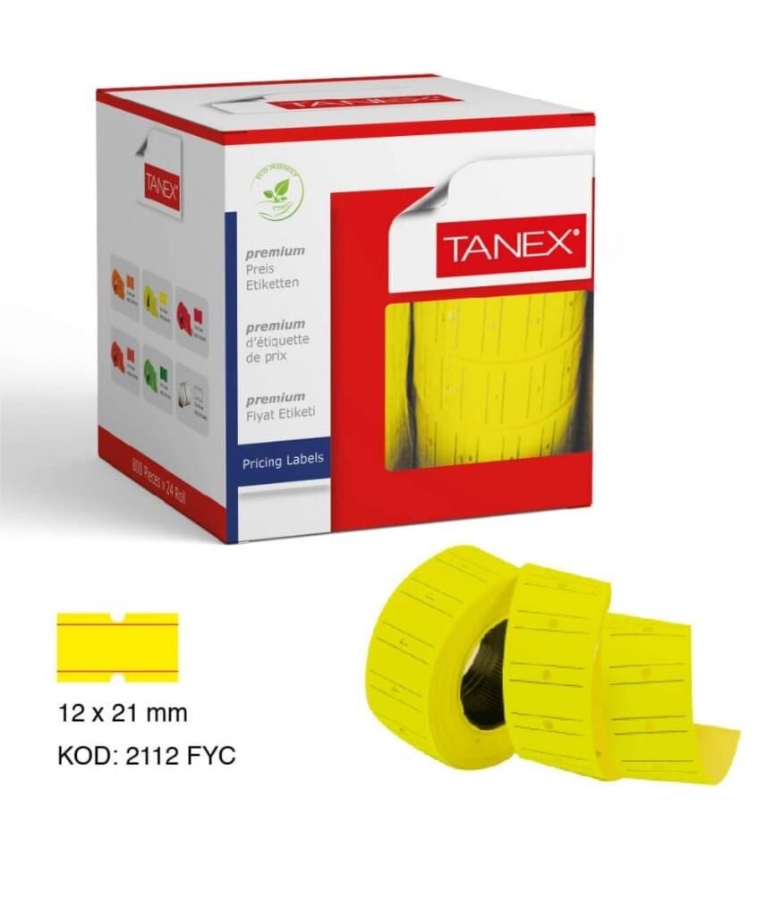 Tanex Sarı Renkli Fiyat Etiketi 12 x 21 Mm 24 Rulo